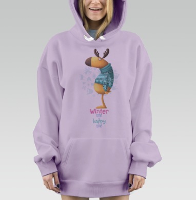 Милый лось в ярком зимнем свитере, Hoodie Mjhigh Dig Mel, Fiolet, утепленная
