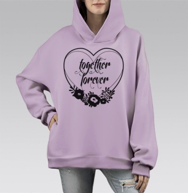 Вместе навсегда сердце с цветами для свадьбы, Hoodie Mono Fiolet, оверсайз, утепленная
