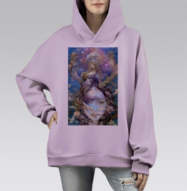 Возрождение природы в мистическом цветочном мире, Hoodie Mono Fiolet, оверсайз, утепленная