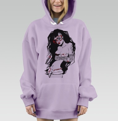 Художественная графика с дерзкой женщиной в красных очках, Hoodie Mjhigh Dig Mel, Fiolet, утепленная