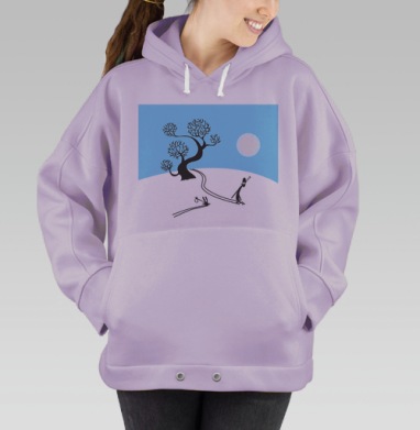 Winter ninja and little rabbit, Hoodie Oversize Fiolet