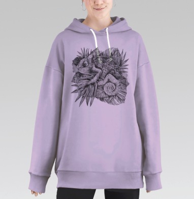 Хамелеон на тропических листьях скрытность природы мира, Hoodie Long Oversize Fiolet