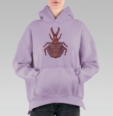 Хищная личинка муравьиного льва красных оттенков серого фоне, Hoodie Oversize Fiolet, утепленная