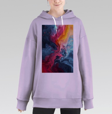 Яркая абстракция синие красные оттенки на подушке, Hoodie Long Oversize Fiolet