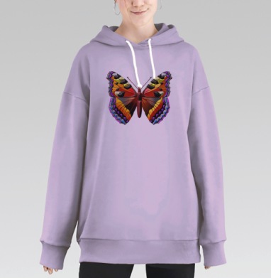 Яркая бабочка с оригинальными крыльями на сером фоне, Hoodie Long Oversize Fiolet