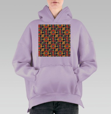 Яркая геометрия с кругами и квадратами на синем, Hoodie Oversize Fiolet, утепленная