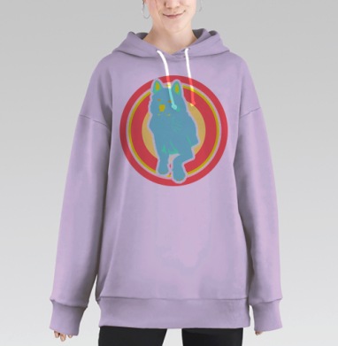 Яркая Контрастная Собака В Стиле Поп Арт, Hoodie Long Oversize Fiolet