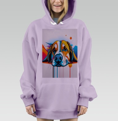 Яркая разноцветная собака в стиле современного уличного искусства, Hoodie Mjhigh Dig Mel, Fiolet, утепленная