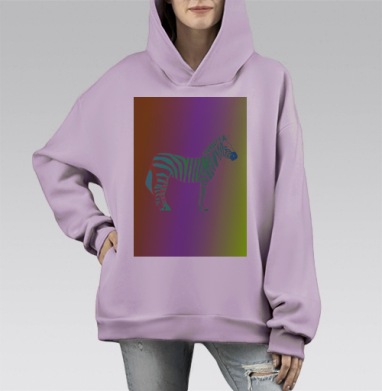 Яркая зебра с неоновыми полосами на радужном фоне, Hoodie Mono Fiolet, оверсайз, утепленная