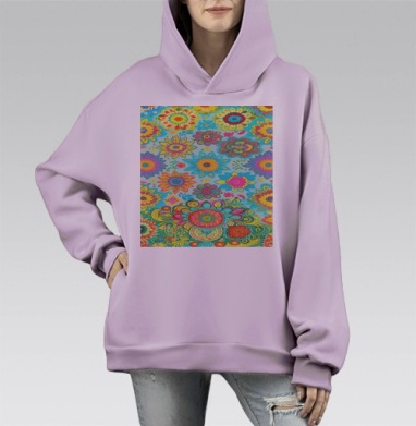 Яркие Цветы Летний Взрыв Насыщенных Красок, Hoodie Mono Fiolet, оверсайз, утепленная