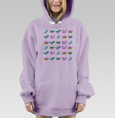 Яркие детские динозавры на сером фоне, Hoodie Mjhigh Dig Mel, Fiolet, утепленная