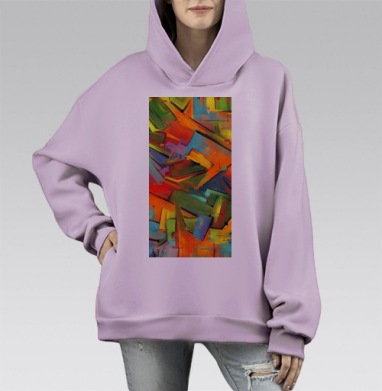 Яркие геометрические абстракции с динамичным движением и эмоциями, Hoodie Mono Fiolet, оверсайз, утепленная