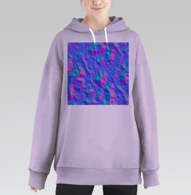 Яркие неоновые абстрактные органические формы цифровой искусства, Hoodie Long Oversize Fiolet