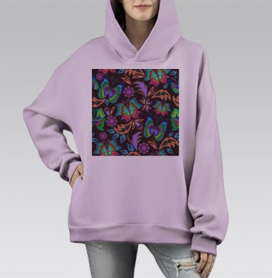 Яркие переливы бабочек природы коричневом фоне, Hoodie Mono Fiolet, оверсайз, утепленная