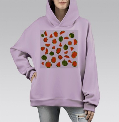 Яркие сочные арбузы с дольками лето свежесть вкуса, Hoodie Mono Fiolet, оверсайз, утепленная