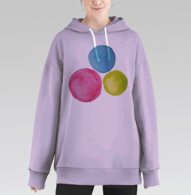 Яркие стильные круглые акварельные пятна на сером фоне, Hoodie Long Oversize Fiolet