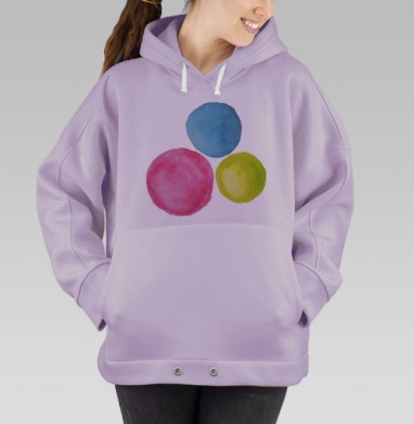 Яркие стильные круглые акварельные пятна на сером фоне, Hoodie Oversize Fiolet