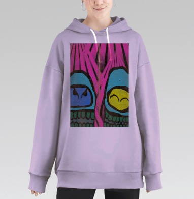 Яркие стилизованные черепа голубой желтый розовый, Hoodie Long Oversize Fiolet