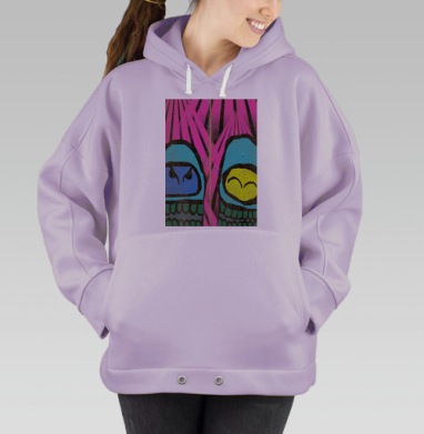 Яркие стилизованные черепа голубой желтый розовый, Hoodie Oversize Fiolet