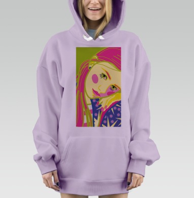 Яркий портрет молодой девушки подпревшая голова рука, Hoodie Mjhigh Dig Mel, Fiolet, утепленная