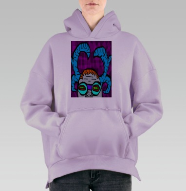 Яркий портрет с большими рогами и очками на пурпурном фоне, Hoodie Oversize Fiolet, утепленная