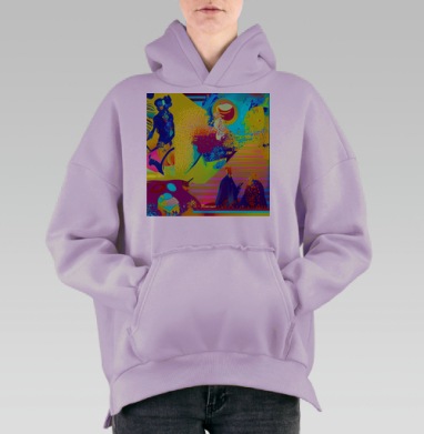 Яркий танец цвета и формы продолжается в движении, Hoodie Oversize Fiolet, утепленная