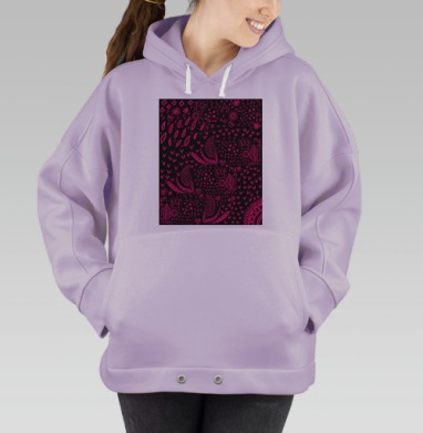 Ярко розовые символы на черном фоне узор на одежде, Hoodie Oversize Fiolet