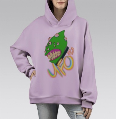 Ярко зеленая голова с глазами и зубами с надписью JOXO 123, Hoodie Mono Fiolet, оверсайз, утепленная