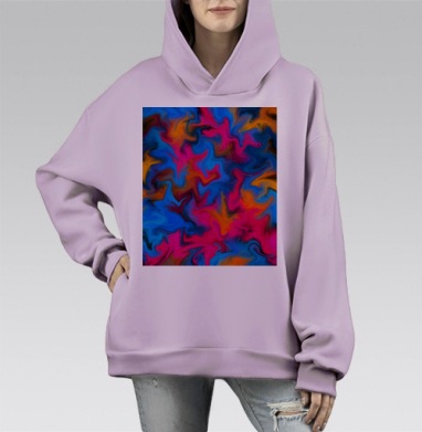 Яркое Абстрактное Слияние Синего Розового Оранжевого, Hoodie Mono Fiolet, оверсайз, утепленная