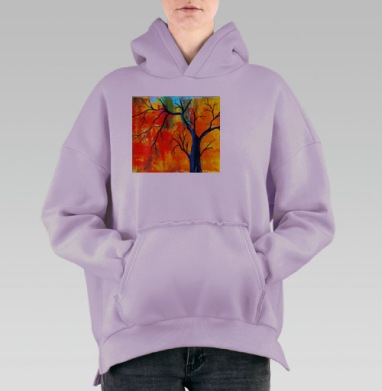 Яркое осеннее дерево в темных ветвях, Hoodie Oversize Fiolet, утепленная
