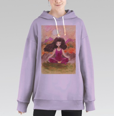 Йога на рассвете в горах гармония внутреннего баланса, Hoodie Long Oversize Fiolet