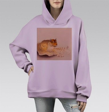 Задумчивый тигр в теплых оттенках гармония внутреннего мира, Hoodie Mono Fiolet, оверсайз, утепленная