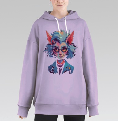 Загадочный персонаж с ушами и очками фантастический герой, Hoodie Long Oversize Fiolet