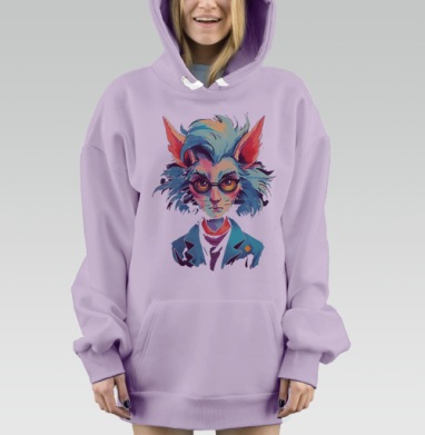 Загадочный персонаж с ушами и очками фантастический герой, Hoodie Mjhigh Dig Mel, Fiolet, утепленная