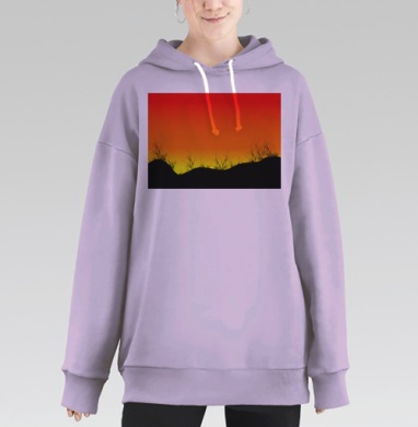 Закатный переход черная трава желтый красный, Hoodie Long Oversize Fiolet