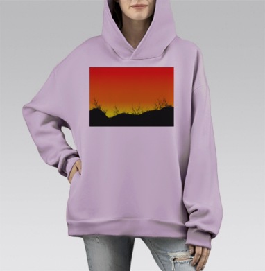 Закатный переход черная трава желтый красный, Hoodie Mono Fiolet, оверсайз, утепленная