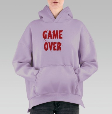 Завершающая надпись игра окончена с красным текстом на черном фоне, Hoodie Oversize Fiolet, утепленная