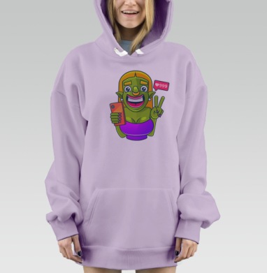 Зеленая женщина фотоселфи популярность лайков, Hoodie Mjhigh Dig Mel, Fiolet, утепленная