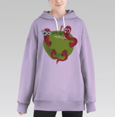 Зелёное яблоко с влюблёнными червяками любви, Hoodie Long Oversize Fiolet