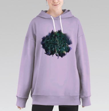 Зеленый скелет среди черепов в символике жизни смерти, Hoodie Long Oversize Fiolet