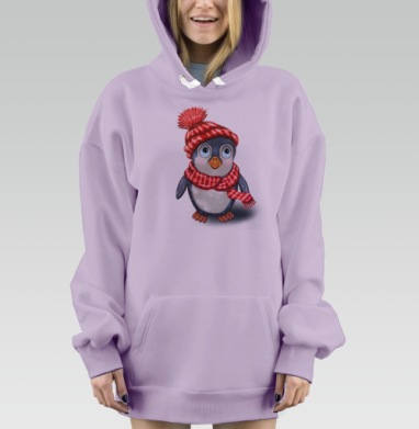 Зимний пингвин в шапке и шарфе для теплоты, Hoodie Mjhigh Dig Mel, Fiolet, утепленная