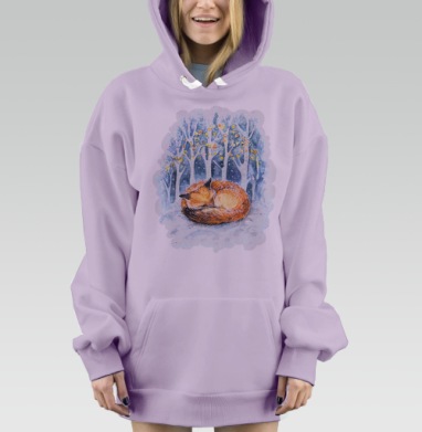 Уютный зимний лисенок в акварельном стиле, Hoodie Mjhigh Dig Mel, Fiolet, утепленная