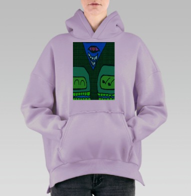 Злорадная улыбка и наблюдение в зелёном фоне сцены, Hoodie Oversize Fiolet, утепленная