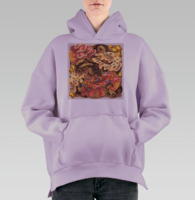 Змея Среди Сладких Пончиков на фоне, Hoodie Oversize Fiolet, утепленная