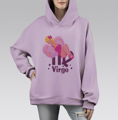 Знак зодиака Дева в пинап стиле, Hoodie Mono Fiolet, оверсайз, утепленная