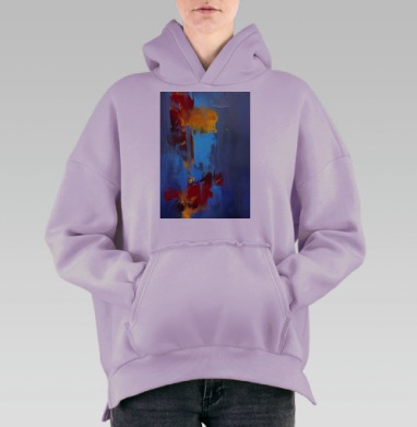 Абстрактная энергия и контраст цветов, Hoodie Oversize Fiolet, утепленная