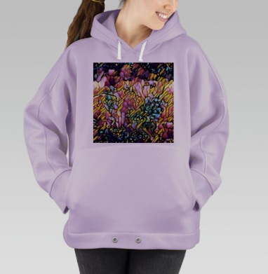 Абстрактная мозаика рассветная роса розовый синий желтый, Hoodie Oversize Fiolet