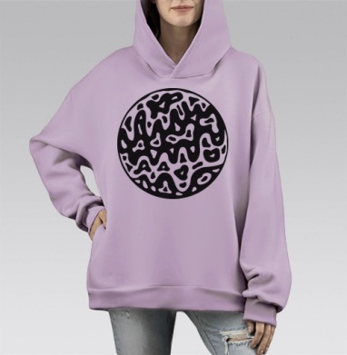 Абстрактная поверхность ряби черный и белый, Hoodie Mono Fiolet, оверсайз, утепленная