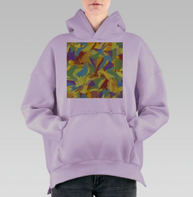 Абстрактное движение в желтом голубом коричневом цвете, Hoodie Oversize Fiolet, утепленная