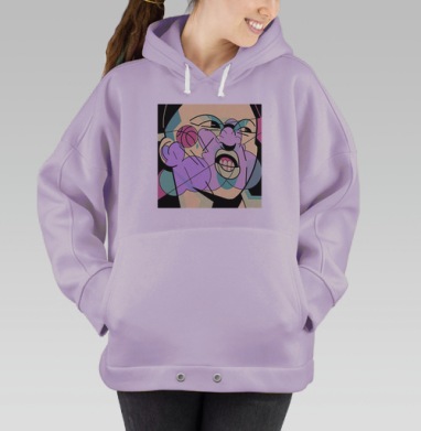 Абстрактное лицо с гримасой агрессии кубизм поп арт, Hoodie Oversize Fiolet